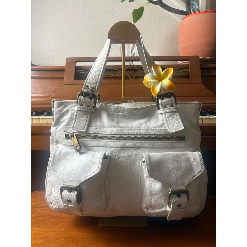 Marc Jacobs White‎ Pebbled Leather Multi Pocket Hobo Shoulder Bag Suede Y2K